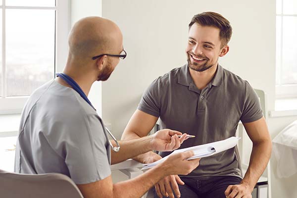 Person getting an intake in a clinic